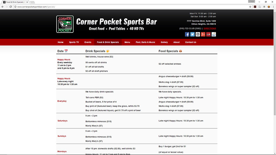 Corner Pocket Website